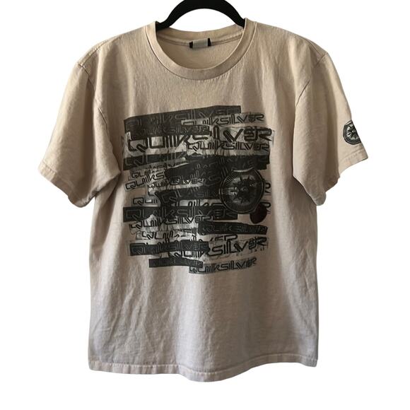 Quiksliver Mens Size Small Beige Logo Print Tee Shirt - Picture 1 of 7